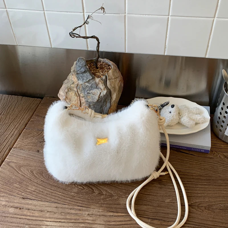MOODS Soft Plush Crossbody Bags For Women 2025 Winter Warm Latest Luxury Designer Handbags Casual Street Shoulder Hobo Bag Lady
