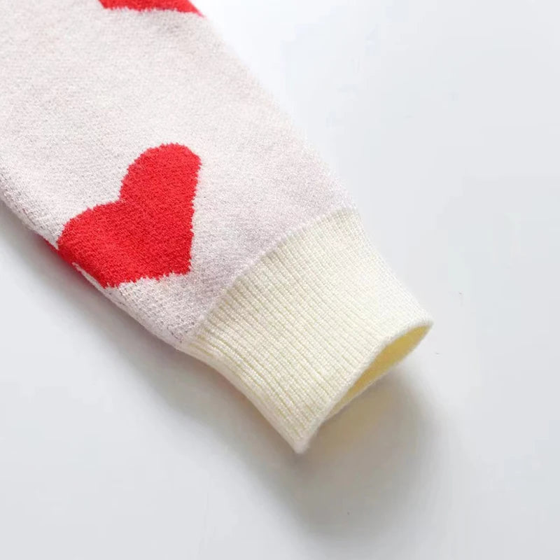 Infant Toddler Baby Girl Long Sleeve Heart Print Knit Pullovers Jumper Tops Fall Winter Outfit Casual Clothes