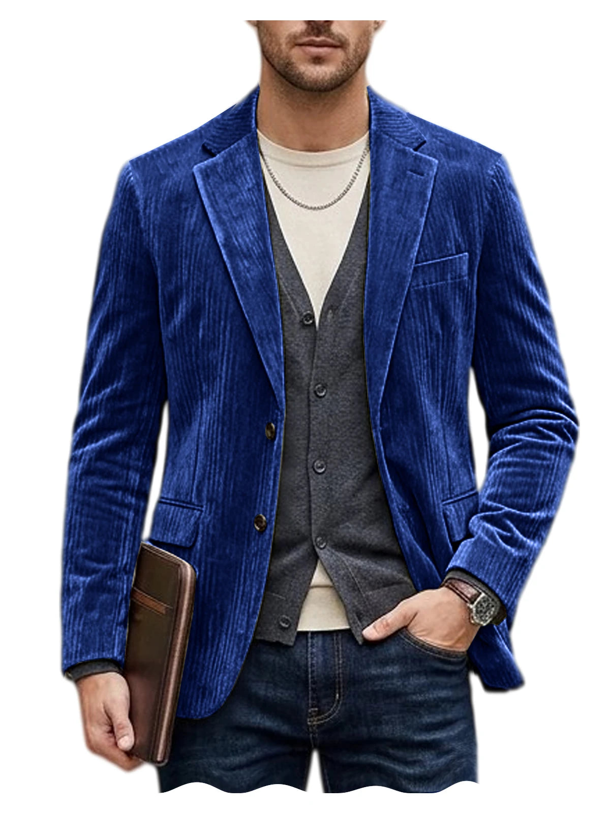 Men's Corduroy Blazer Jacket Casual Double-Sided Snow Cotton Slim Fit Notched Lapel Sport Coat for Business Daily Wear