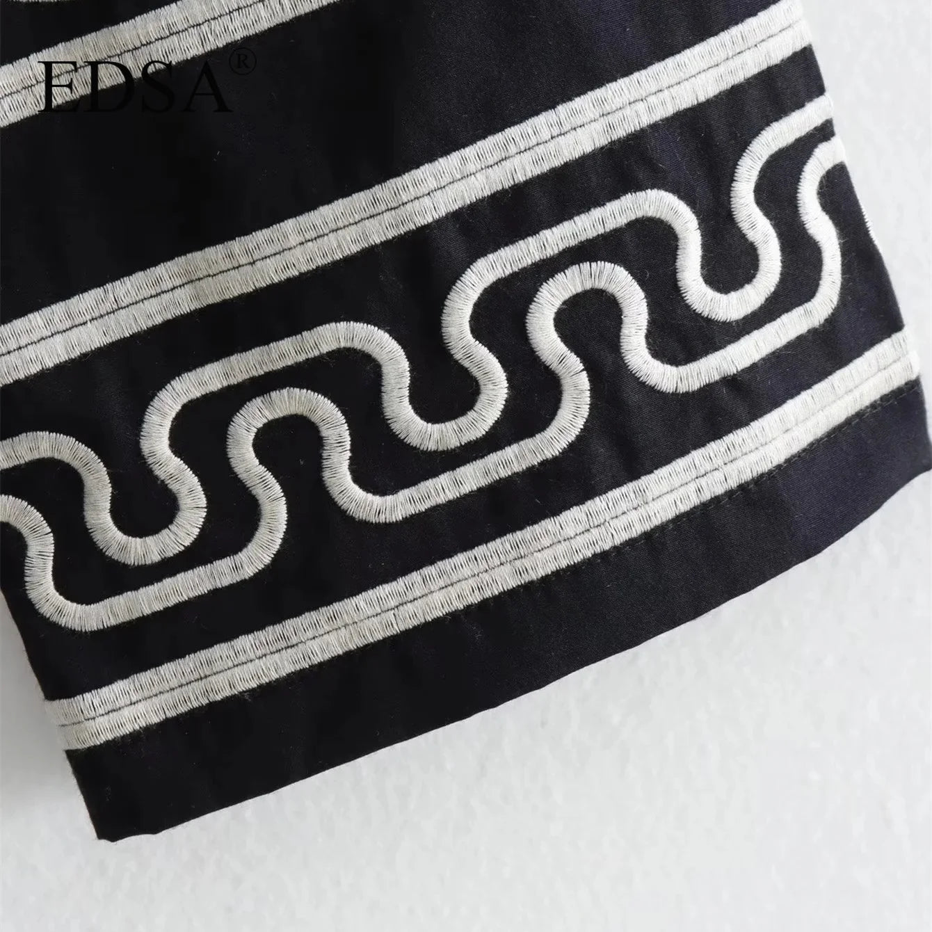 EDSA Women Fashion Black Embroidery Mini Dress New Long Sleeve High Waist A-Line Short Dresses Casual Girls Streetwear