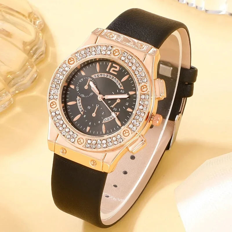 2pcs Set Luxury Women Watches Rhinestone Large Dail Women Elegant Quartz Wristwatch for Ladies Clock Reloj Mujer No Box
