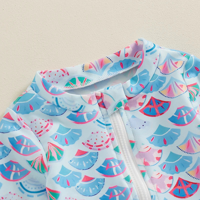 Traje de baño para niña con cremallera y protección contra sarpullidos, traje de baño de manga larga con volantes, ropa de playa para niños pequeños