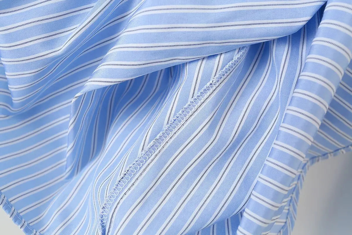 2026 New Women's Shirts Summer Fashion Striped Blouse Elegant Scarf Collar Office Women's Blouse Street Chic Young Tops