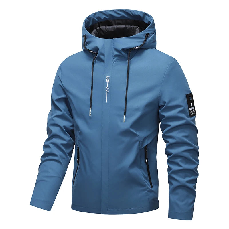 Men Hiking Jacket Spring Autumn Streetwear Fashion Hooded Jacket Casual Zip Up Loose Coat Outdoor Jogging Activewear Windbreaker