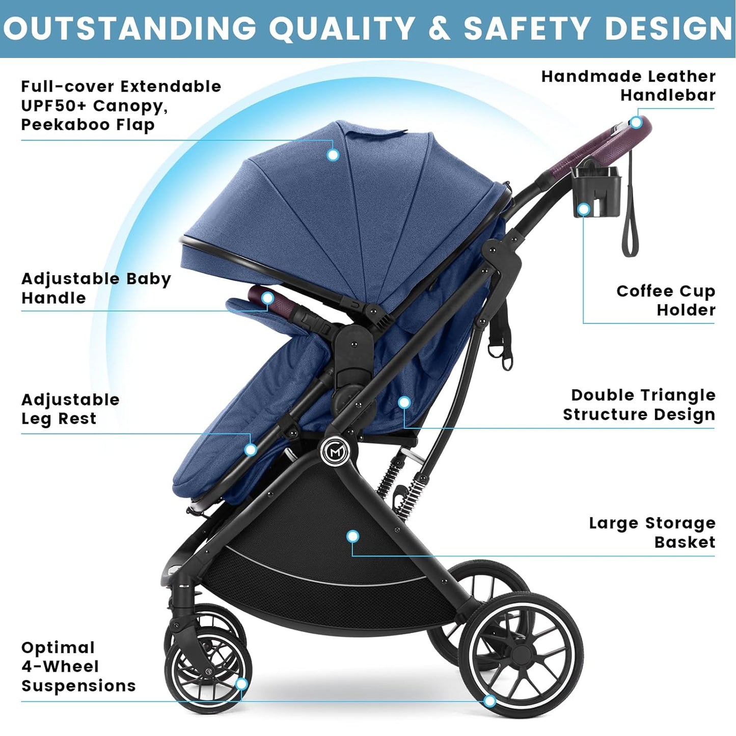 Baby Stroller Bassinet 3 in 1 Newborn Infant Toddler,Convertible Adaptable Portable Foldable Strollers,One Hand Fold, Reversible Seat,Extra Storage