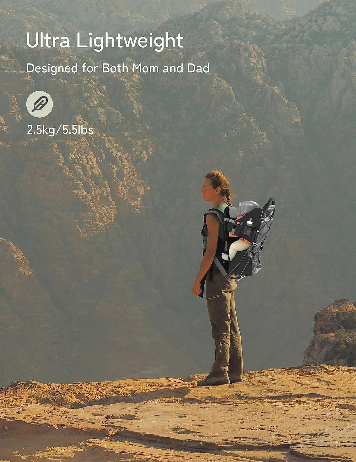 Baby Backpack Carrier, Toddler Hiking Backpack with Safety 3-Height Seat, Adjustable Straps&Waist Belt, Foldable Frame Lightweight Large Capacity Child Carrier for Hiking Black