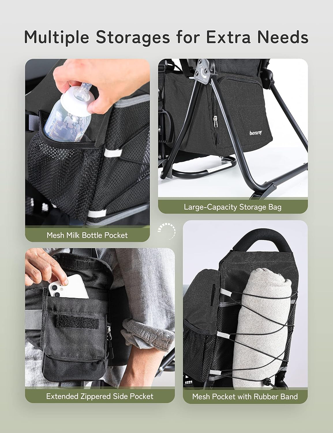 Baby Backpack Carrier, Toddler Hiking Backpack with Safety 3-Height Seat, Adjustable Straps&Waist Belt, Foldable Frame Lightweight Large Capacity Child Carrier for Hiking Black