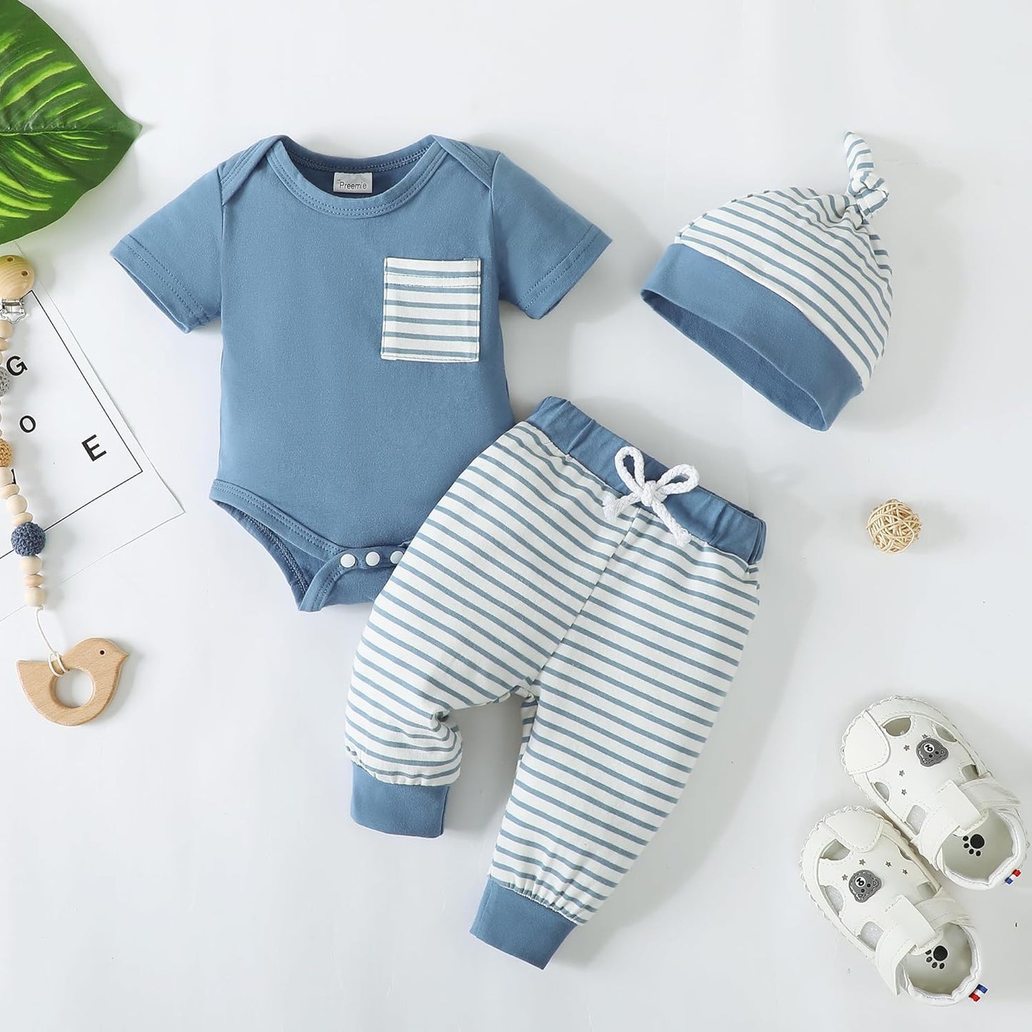 Baby Boy Clothes Newborn Boy Outfit Infant Romper Winter Fall Long Pants Set Hat 3PC