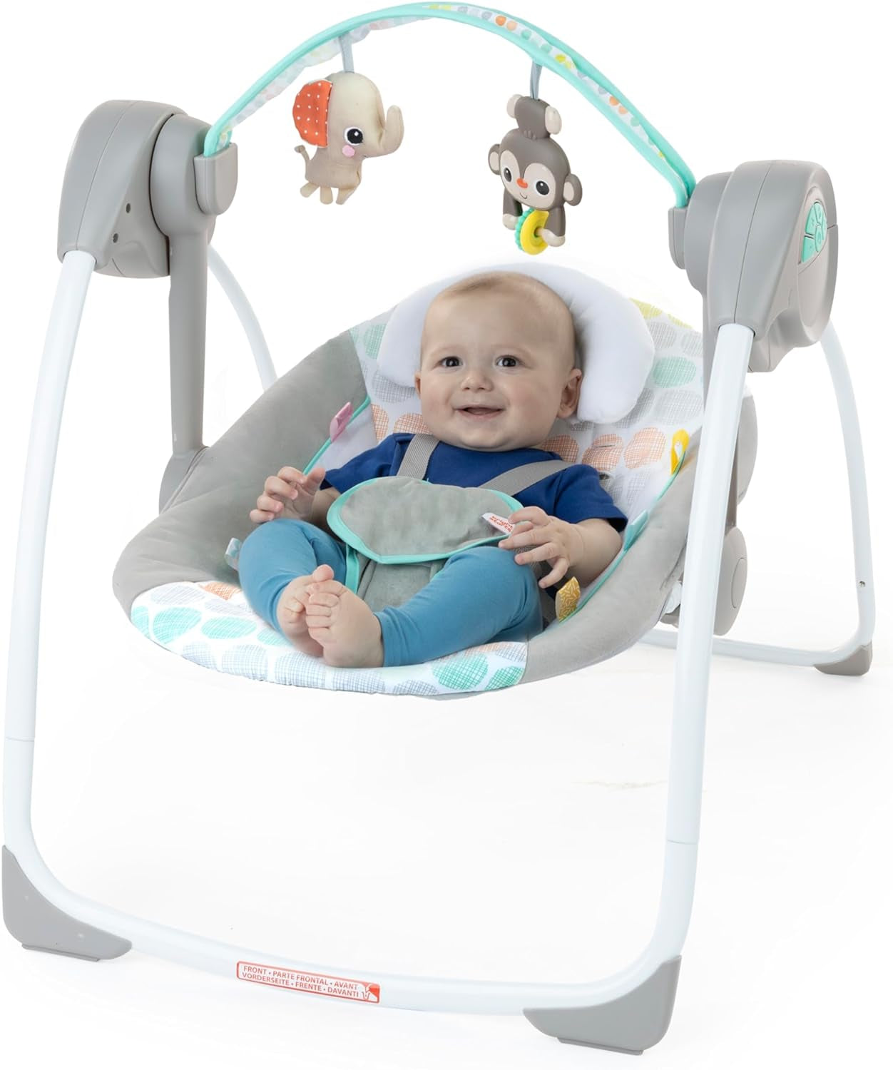 Portable Automatic 6-Speed Baby Swing with Adaptable Speed, Taggies, Music, Removable-Toy-Bar, 0-9 Months 6-20 Lbs (Whimsical Wild)