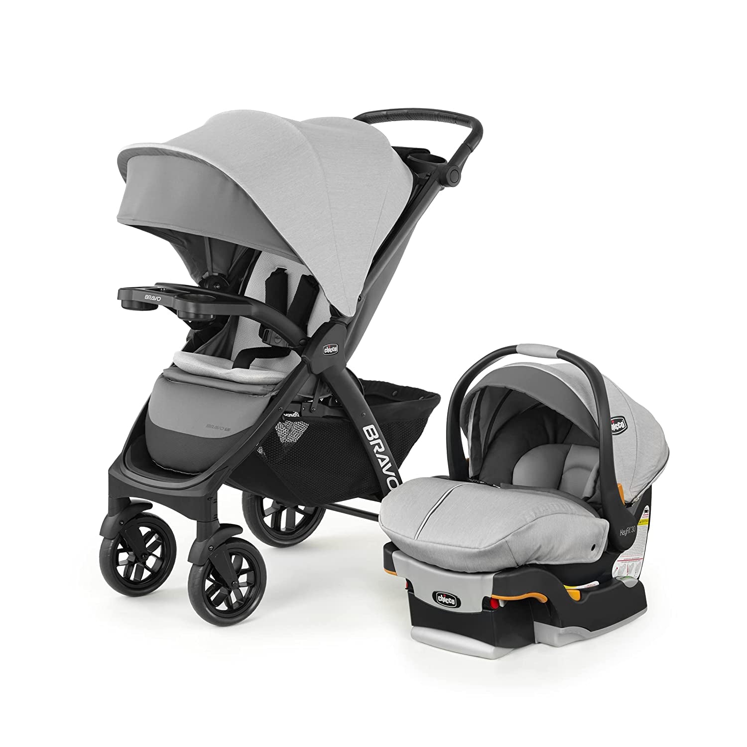 Bravo LE Trio Travel System, Bravo LE Quick-Fold Stroller with Keyfit 30 Zip Infant Car Seat, Car Seat and Stroller Combo | Driftwood/Grey