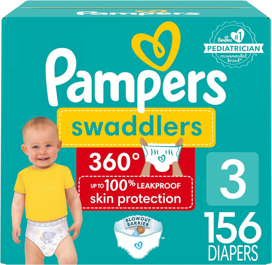 Swaddlers 360 Pull-On Diapers, Size 3, 156 Count, One Month Supply, for up to 100% Leakproof Skin Protection and Easy Changes