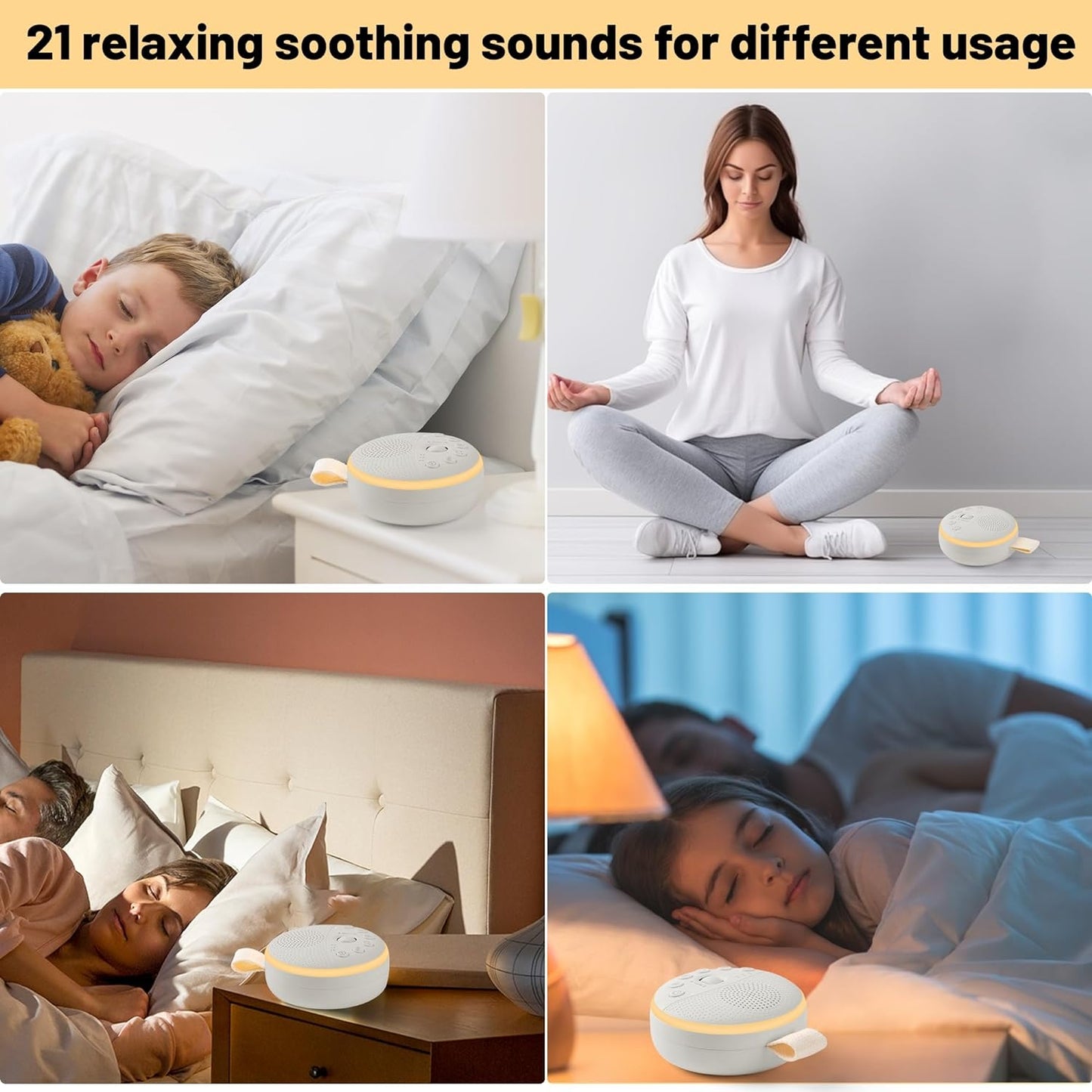 Baby Sleep Machine, Portable White Noise Sound Machine with Built-In Night Light with 21 Sound Modes for Deep Restful Sleep, Including Shhhhhh, Music, Rain, Fan, Ocean Sound, Lullaby and More