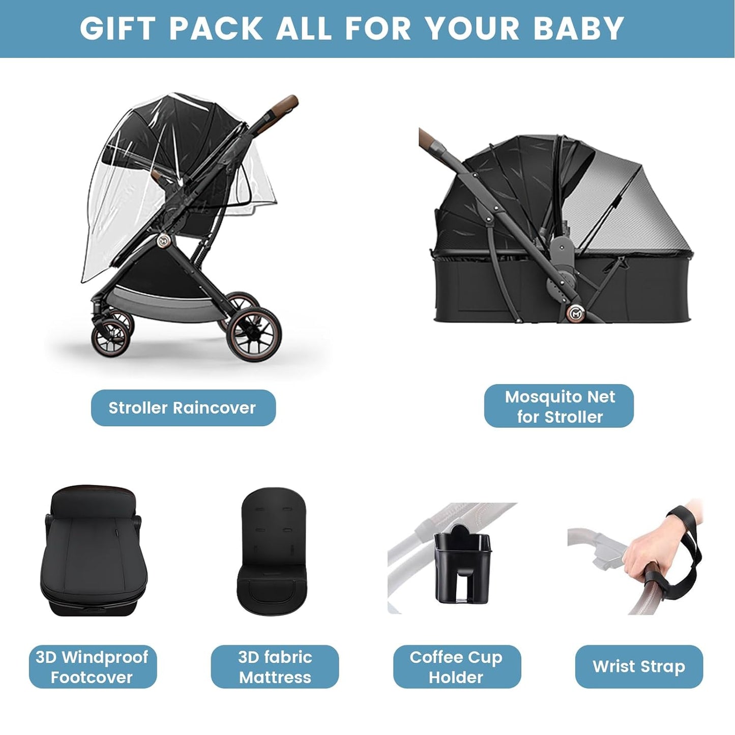 Baby Stroller Bassinet 3 in 1 Newborn Infant Toddler,Convertible Adaptable Portable Foldable Strollers,One Hand Fold, Reversible Seat,Extra Storage