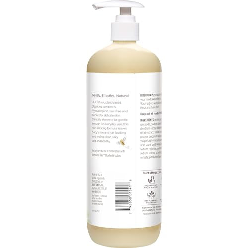 Burt's Bees Baby Shampoo and Wash Set, Fragrance Free, 2-in-1 Natural Origin Plant Based Formula for Sensitive Skin, Hypoallergenic, Tear-Free, Paraben Free, Pediatrician Tested, 21 oz Bottle