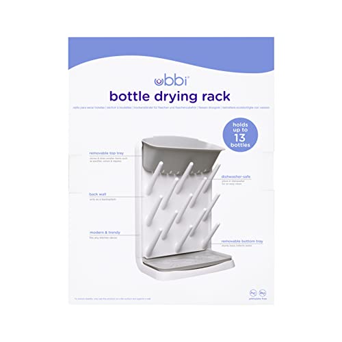 Ubbi Vertical Baby Bottle Drying Rack, Space Saving Countertop Drying Rack Baby Accessory, Gray