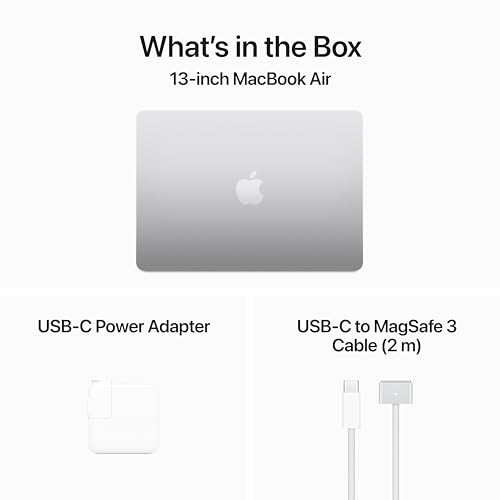 Computadora portátil Apple MacBook Air 2024 de 13 pulgadas con chip M3: pantalla Liquid Retina de 13,6 pulgadas, memoria unificada de 8 GB, almacenamiento SSD de 256 GB, teclado retroiluminado, cámara FaceTime HD de 1080p, Touch ID; Plata