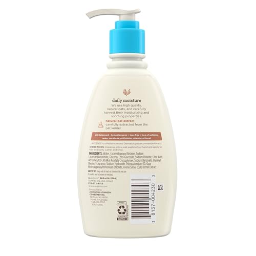 Aveeno Baby Daily Moisture gel de baño y champú suave con extracto de avena, champú para el cabello y baño para bebés 2 en 1, sin desgarros ni parabenos para cabello y piel sensible, ligeramente perfumado, 12 fl. onz