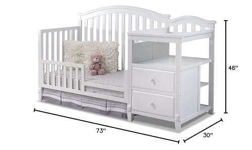 SORELLE FURNITURE Cuna y cambiador Berkley con respaldo de panel de listones Mesa para cambiar pañales convertible clásica en acabado no tóxico Cama de madera para bebés Sofá cama para niños pequeños Guardería de tamaño completo - Blanco