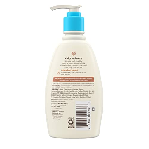 Aveeno Baby Daily Moisture gel de baño y champú suave con extracto de avena, champú para el cabello y baño para bebés 2 en 1, sin desgarros ni parabenos para cabello y piel sensible, ligeramente perfumado, 12 fl. onz