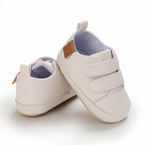 Baby Girls Boys Shoes Soft Anti-Slip Sole Newborn First Walkers Star High Top Canvas Denim Unisex Infant Sneaker (F-White, 0-6 Months)