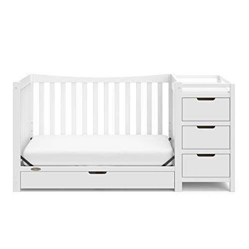 Graco Remi 4-In-1 Convertible Crib & Changer With Drawer (White) – GREENGUARD Gold Certified, Crib And Changing-Table Combo, Includes Changing Pad, Converts To Toddler Bed, Full-Size Bed