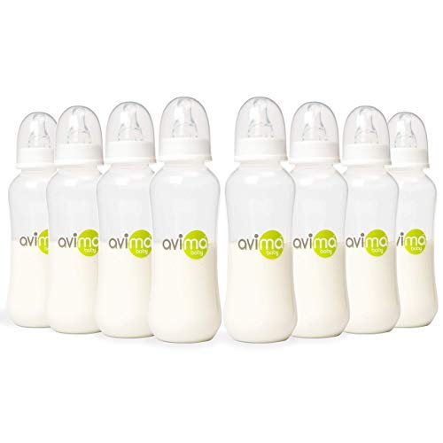 Avima Biberones anticólicos de 10 oz, sin BPA, cuello estándar con tetinas de flujo medio (juego de 8)