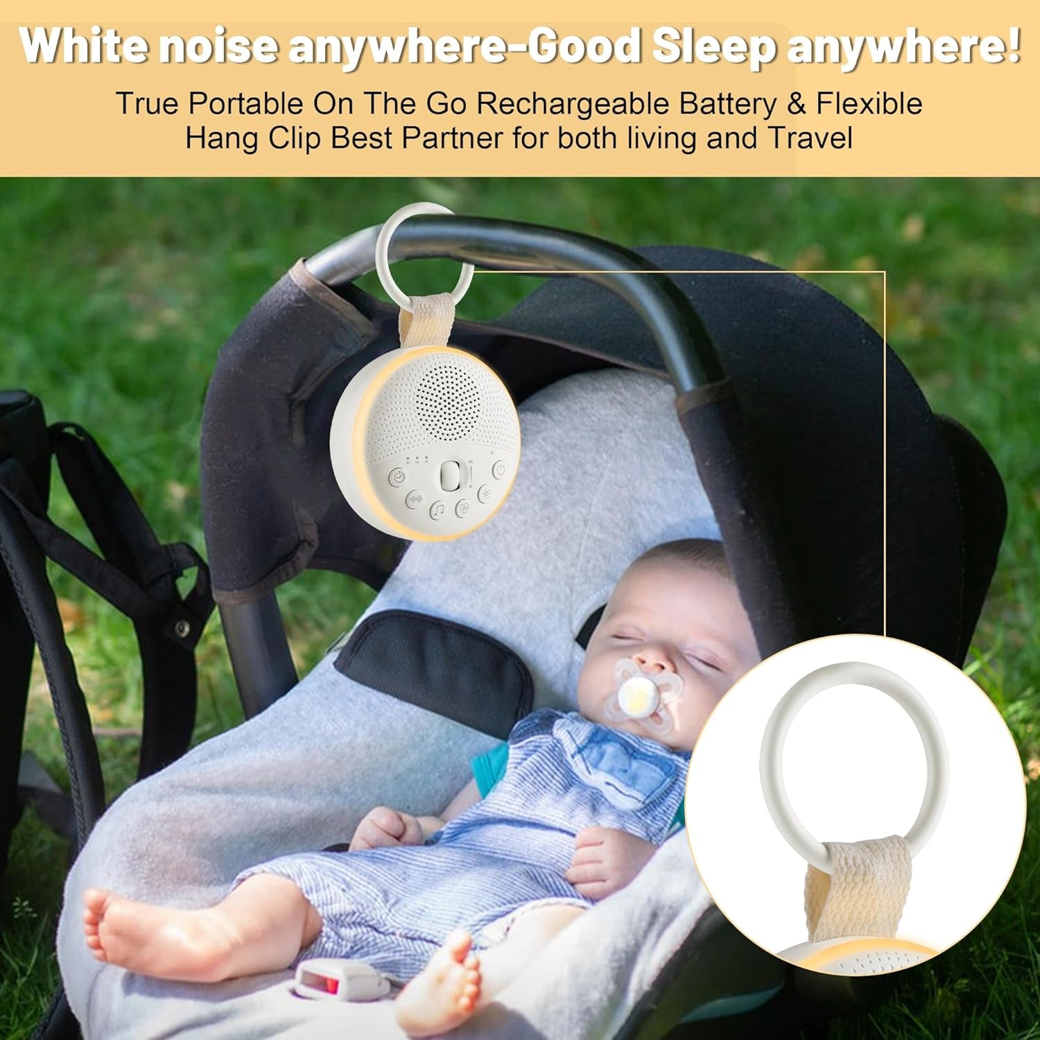 Baby Sleep Machine, Portable White Noise Sound Machine with Built-In Night Light with 21 Sound Modes for Deep Restful Sleep, Including Shhhhhh, Music, Rain, Fan, Ocean Sound, Lullaby and More
