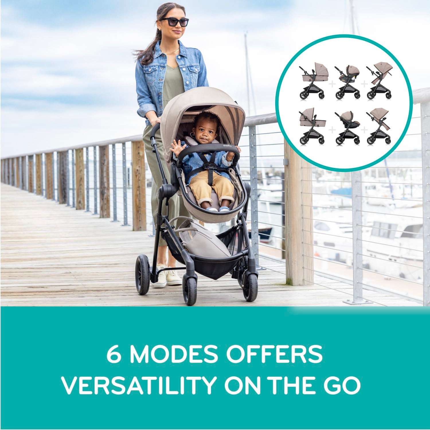 Pivot Modular Travel System with Litemax Infant Car Seat with Anti-Rebound Bar (Desert Tan)