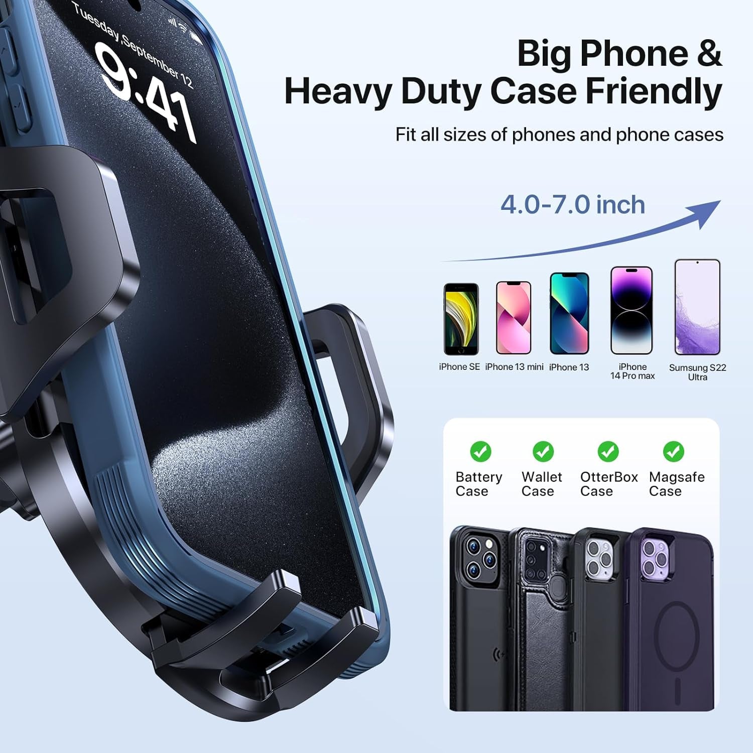 Car Phone Holder Mount, [Upgraded Vent Clip Never Fall Off] Universal Phone Holders for Your Car, Hands Free Air Vent Cell Phone Car Mount Compatible with Iphone Samsung and All 4.0-7.0 Inches