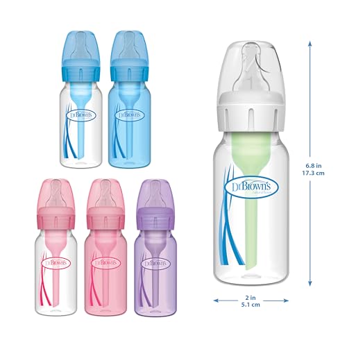 Dr. Brown's Natural Flow Anti-Colic Options+ Narrow Breast to Bottle Pump & Store Feeding Set with Slow Flow Nipples, Baby Travel Caps and 100% Silicone HappyPaci One-Piece Pacifier, Blue