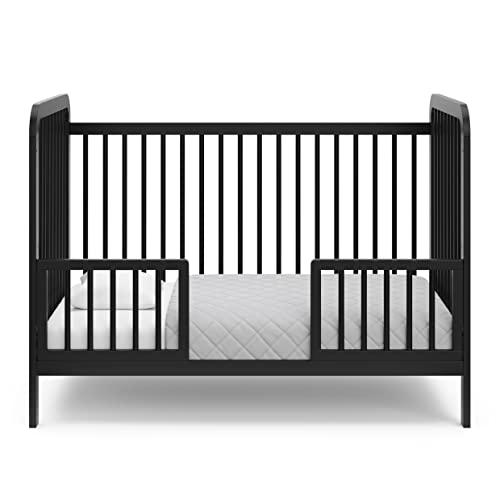 Storkcraft Pasadena Cuna convertible 3 en 1 (negra) – Certificación GREENGUARD Gold, se convierte en diván y cama para niños pequeños, se adapta a colchón de cuna estándar de tamaño completo, altura del colchón ajustable