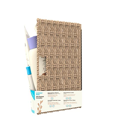 Aveeno Baby Welcome Little One Cesta de regalo, juego de cuidado de la piel para bebé con gel de baño y champú para bebé, gel de baño calmante, toallitas para todo el bebé y loción hidratante diaria, 5 artículos