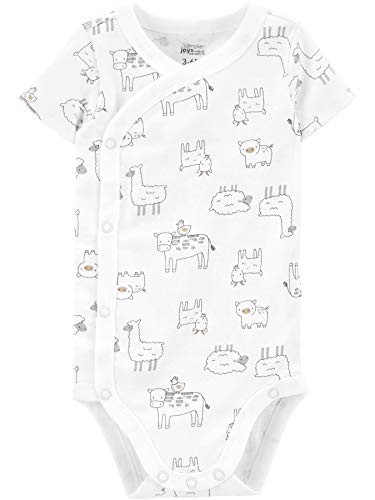 Simple Joys by Carter's Baby 5-Pack Side Snap Short-Sleeve Bodysuit, Green/Grey Forest Animals/Light Grey Heather/Mint Green Stripe/White Llama, 0-3 Months