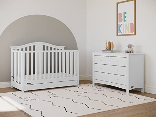 Graco Solano 4-in-1 Convertible Crib with Drawer Combo (White) – GREENGUARD Gold Certified, Includes Full-Size Nursery Storage Drawer, Converts to Toddler Bed and Full-Size Bed