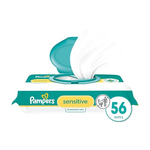 Pampers Sensitive Baby Wipes, Water Based, Hypoallergenic and Unscented, 1 Flip-Top (56 Wipes Total)