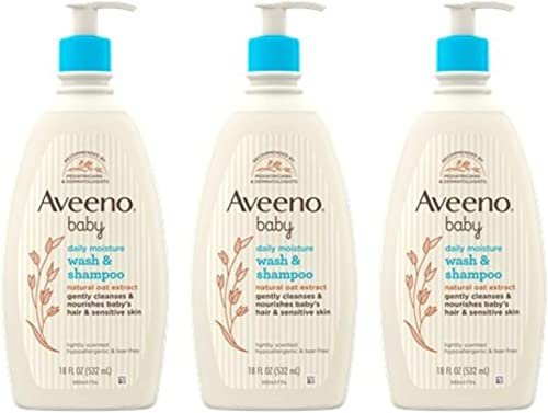 Aveeno Baby Gentle Bath Wash & Shampoo, Hypoallergenic, Tear-Free, 18 Fl Oz (Pack of 3)