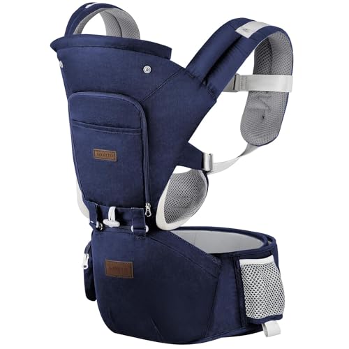 Baby Carrier Newborn to Toddler with Hip Seat 6-in-1 Ergonomic All Positions Infant Carrier Soft Baby Holder Carrier with Hood for All Seasons