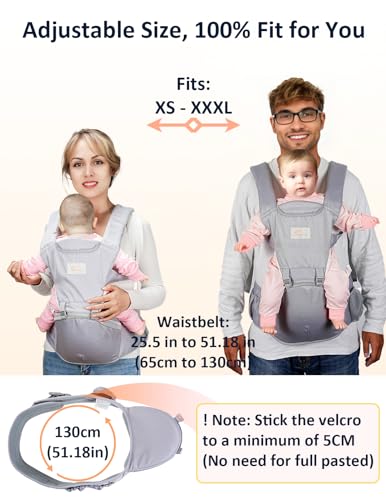 Mumgaroo Baby Carrier Newborn to Toddler, 6-in-1 Front and Back Baby Hip Carrier One Size Fits All Adjustable Toddler Carrier Hip Carrier for Baby with Hip Seat Adapt to Newborn, Infant & Toddler