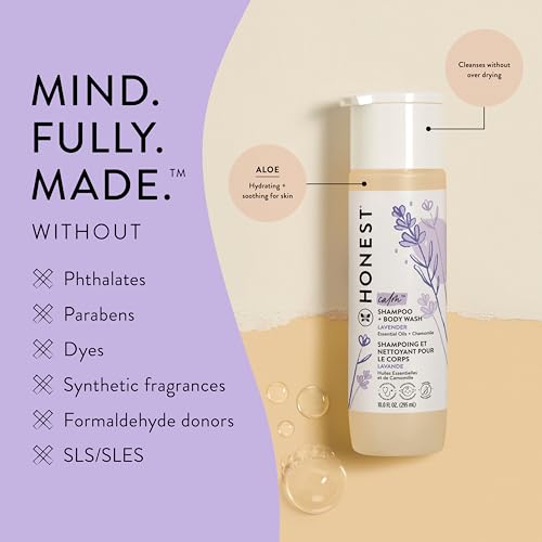 The Honest Company Silicone-Free Conditioner & 2-in-1 Cleansing Shampoo + Body Wash Duo | Gentle for Baby | Naturally Derived | Lavender Calm, 20 fl oz