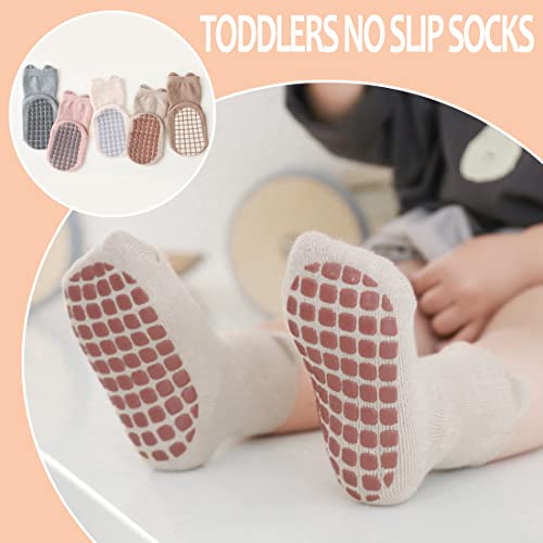 TRUEHAN 5 Pairs Toddler Non Slip Socks with Grips Baby Socks for Kids Girls Boys （5 Pairs Animal A，6-12 months）