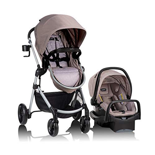 Sistema de viaje modular Evenflo Pivot con asiento infantil para automóvil LiteMax con barra antirrebote (bronceado desierto)