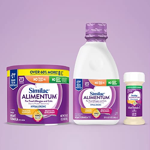 Similac Alimentum con fórmula infantil hipoalergénica HMO de 2'-FL, para alergias alimentarias y cólicos, adecuada para sensibilidad a la lactosa, fórmula para bebés lista para alimentar, 32 onzas líquidas, paquete de 6