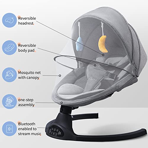 Larex Baby Swing for Infants | Electric Bouncer for Babies,Portable Swing for Baby Boy Girl,Remote Control Indoor Baby Rocker with 5 Sway Speeds,1 Seat Positions,10 Music and Bluetooth