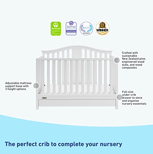 Graco Solano 4-in-1 Convertible Crib with Drawer Combo (White) – GREENGUARD Gold Certified, Includes Full-Size Nursery Storage Drawer, Converts to Toddler Bed and Full-Size Bed