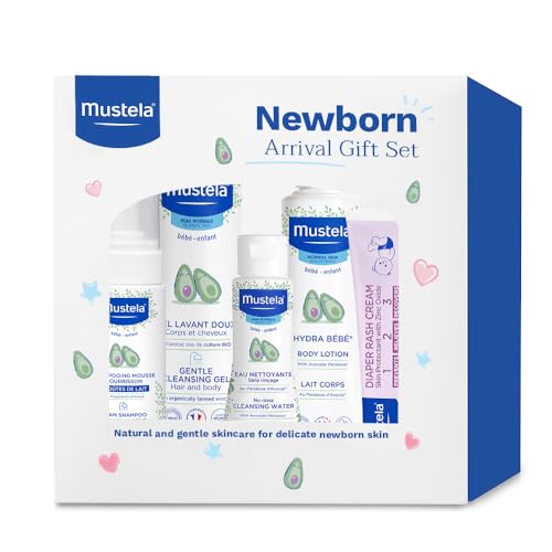 Mustela Newborn Arrival Gift Set - Baby Skincare & Bath Time Essentials - Natural & Plant Based - 5 Items Set