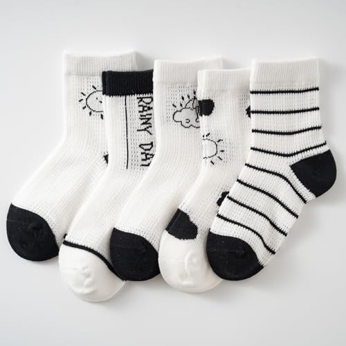 Mcsfipcaser Baby Boys Socks,Non Slip Infant Toddler Socks Kids Children Crew Ankle Low Cut Socks Cotton 5Pairs (US, Age, 0 Months, 12 Months, Rainy day-N201-5Paors)