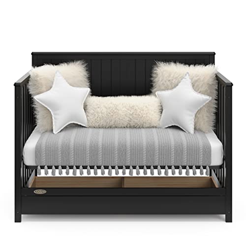 Graco Hadley Cuna convertible 5 en 1 con cajón (negro) - Combo, incluye almacenamiento de guardería de tamaño completo, se convierte de cuna de bebé a cama para niños pequeños, sofá cama