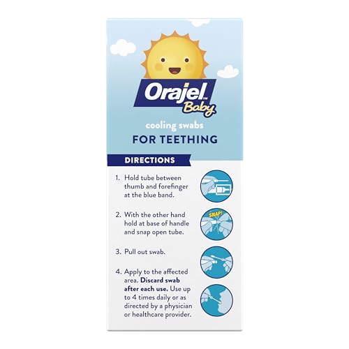 Orajel Baby Daytime Cooling Swabs for Teething, Drug-Free, 1 Pediatrician Recommended Brand for Teething*, 12 Swabs (Packing May Vary)