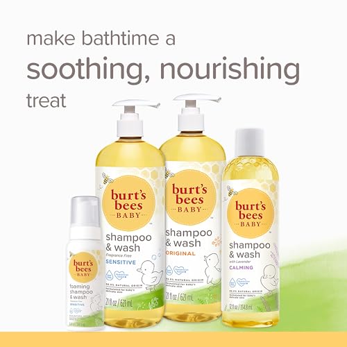 Burt's Bees Baby Shampoo and Wash Set, Fragrance Free, 2-in-1 Natural Origin Plant Based Formula for Sensitive Skin, Hypoallergenic, Tear-Free, Paraben Free, Pediatrician Tested, 21 oz Bottle