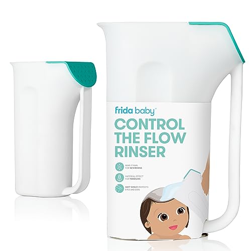 Taza de enjuague para baño Frida Baby Control The Flow | Vaso Enjuagador para Lavar Cabello + Cuerpo | Taza enjuagadora para la hora del baño con mango de fácil agarre + ducha de lluvia extraíble